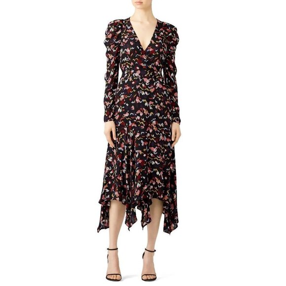 A.L.C. Black V-Neck Tianna Wrap Silk Midi Dress $695 - Picture 3 of 12
